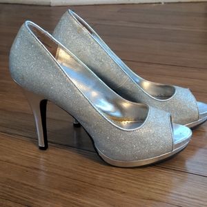 Glittery Open-Toe High Heels